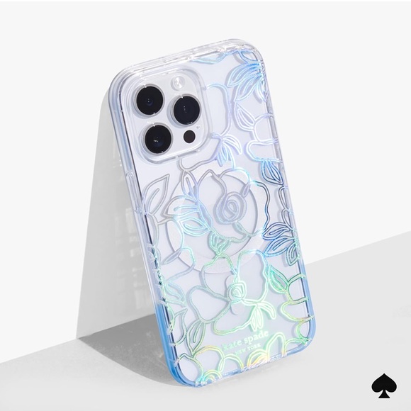 New Kate Spade New York iPhone 15 Pro Case with MagSafe in Modern Floral Silver - Picture 11 of 11